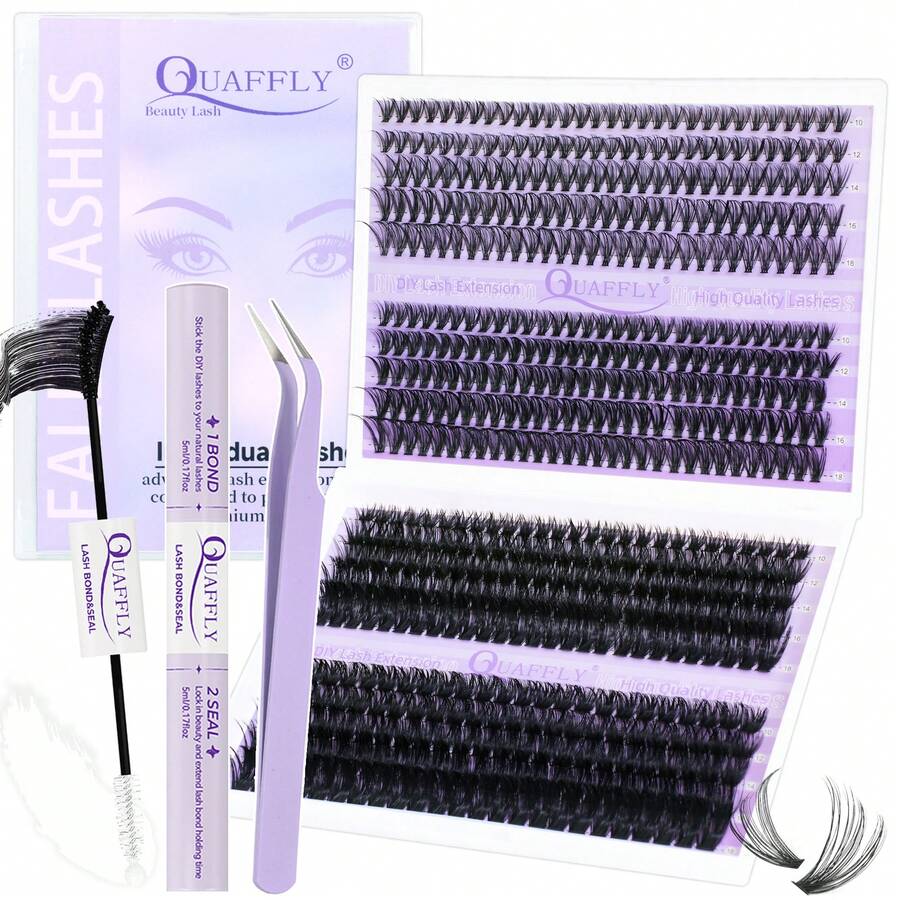 Lash Clusters Kit 30D+40D+60D+80D Lash Extension Kit 555PCS D Curl Cluster Eyelash Extension Kit 10-18mm Individual Lashes Kit Cluster Lashes With Lash Bond And Seal Lash Tweezers - màu đen - Xem 1