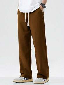 Men's Straight Knit Pants, Loose Fit Casual Sweatpants, Versatile For Spring And Autumn - Coffee Brown - View 3