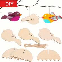 5pcs Unfinished Wooden Bird Decoration Set | Wooden Birds With Wings And Hanging Ropes, Suitable For Painting, Easter Crafts, Christmas Tree Decorations And Handmade Gift Materials, Rustic Style Decor - Multicolor - View 7