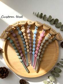 Personalized Silicone Pacifier Clip With Teddy Bear Design, Anti-Lost Chain, Ideal Gift For Baby Christening - Multicolor - View 2