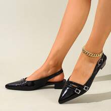 女士时尚百搭通勤工作搭扣高跟鞋 - 黑色 - 查看 5