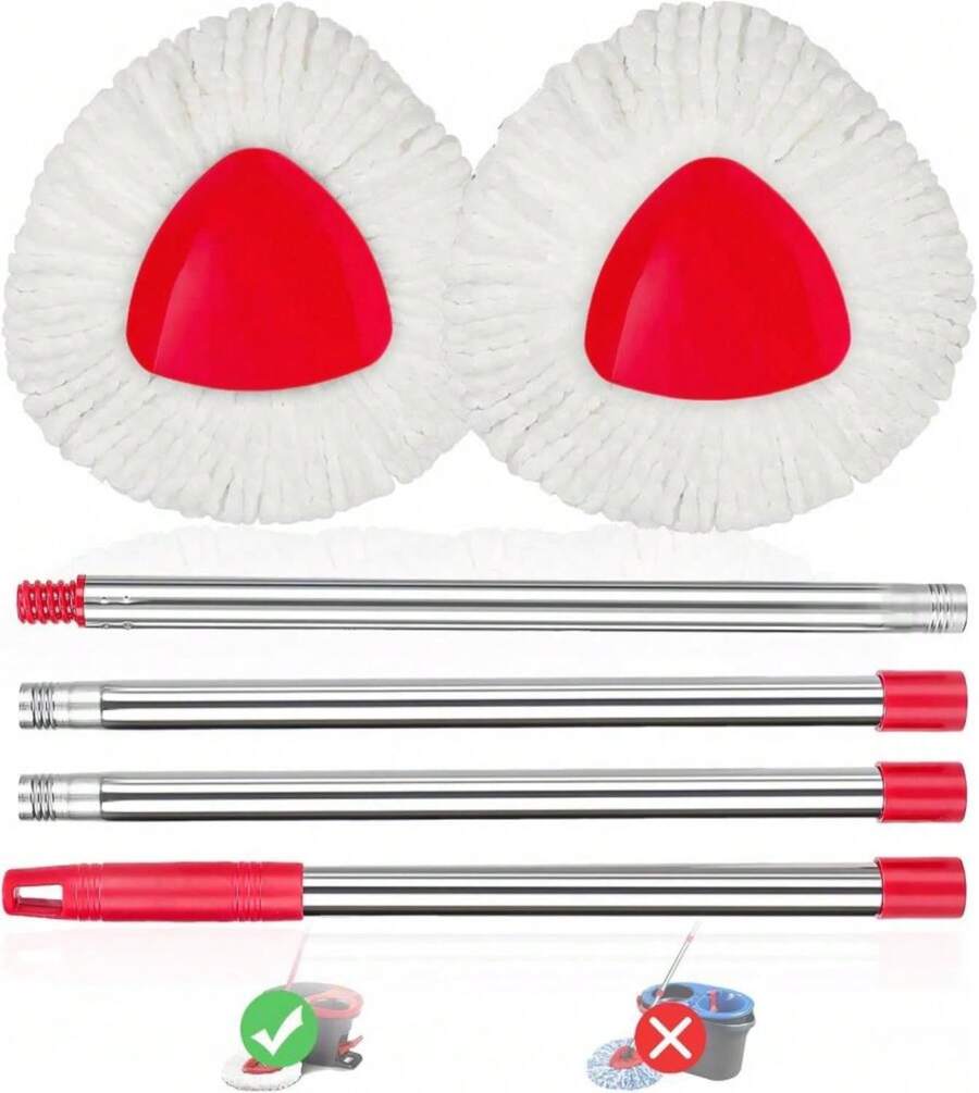 2 Pack Spin Mop Replacements Head Compatible For O Ceda EasyWring 1 Tank System, Microfiber Mops Refills Hardwood Floor Cleaning, Base And 30-58in Handle Set Combo - ColorA - 查看 1