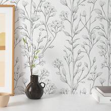 BVL 1卷，0.24毫米厚，白色素描花卉图案乙烯基壁纸，可剥离粘贴，可移除，防水防污，适用于家居装饰、卧室、厨房、客厅，自粘壁纸，墙贴 - 玉蘭 - 查看 4