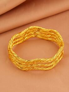 4 Peças Pulseiras Bracelete Torcidas Personalizadas Banhadas a Ouro 18K da Moda, Adequadas para Festa, Presente e Uso Diário - Ouro amarelo - Visão 27
