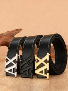 男士字母按扣腰带：优质黑色皮革腰带，配有可调节按扣 | 三种颜色扣环（金色/银色/黑色），适合正装和休闲装，47 英寸，男士理想礼物 - 彩色 - 查看 9