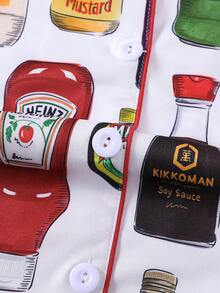 Bộ đồ ngủ trẻ em 2 món in hình chai tương ớt, áo tay ngắn có cổ và quần short, dễ thương và thoải mái cho cả bé trai và bé gái, phù hợp cho mọi mùa, dự tiệc và mặc thường ngày. - trắng - Xem 5