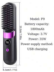 New USB Rechargeable Hair Straightener Brush, Wireless Portable Negative Ion Hair Straightener, 2-In-1 Straightening & Curling Styling, 1800mAh Battery Capacity, Suitable For Home Use And Holiday Gifts - Multicolor - View 3