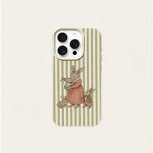 1pc TPU Material Cute Rabbit Family Striped Pattern Phone Case Compatible With Apple 17 Pro Max/17/16 Pro Max/15/13/12/11, S20 FE/A15/S24/A55, Compatible With Redmi Note 11/Note 12/Note 13 Pro, Full Coverage Anti-Drop Soft Protective Phone Cover - White - View 5