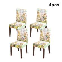 1/2/4/6/30pcs Easter Theme Dining Chair Covers, Cute Rabbit & Egg Pattern, Suitable For Dining Table, Dining Room Holiday Decor, Adding Warm Spring Atmosphere For Family Gathering Or Holiday Arrangement, Removable & Washable Chair Slipcovers - Multicolor - View 9