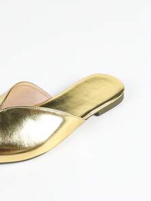 Giày sandal đế bằng mũi nhọn màu vàng ánh kim thời trang, kiểu dáng gợi cảm dành cho nữ, phong cách châu Âu và Mỹ. - Vàng - Xem 8
