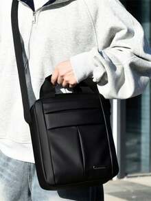 1pc Black Fashionable Briefcase, Minimalist Stylish Business Backpack - Rectangle - View 10