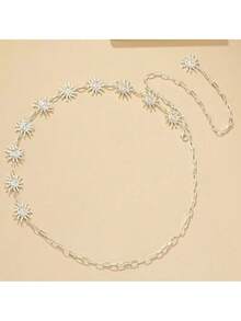 1 pieza Cadena de cintura con colgante de sol en estilo bohemio, adecuada para playa, vacaciones y uso diario casual - Plateado - Ver 2