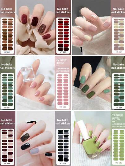 1 Sheet 22pcs Full Nail Stickers, Self-Adhesive Nail Polish Strips, Nail Art Decorations For Women