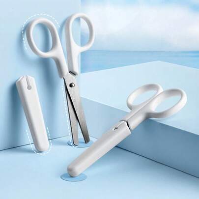 1 pièce Ciseaux de bureau portables avec protection de ceinture de sécurité blanche, coupe-papier, ciseaux à coudre ménagers