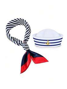 Women's Hat Combo, Costume Accessories Set, Cosplay Props - Navy Cap, Sailor Hat, Scarf Combo, Party Decoration - Multicolor - View 11
