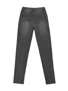 Y2K Style High Waist Light Blue Denim Jeans, Cropped Length, Slim Fit Skinny Pants, Flattering Silhouette, Suitable For Spring/Summer, Holidays, Festivals, Casual Denim Outfits, Jeans, Trousers, Outings, Women's Denim Jeans, Women's Denim Outfits, Women's Denim Pants, Curve-Hugging - 灰色 - 查看 9