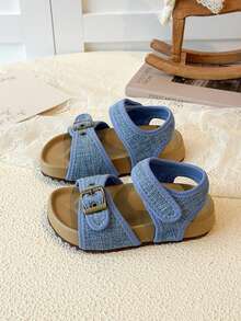 新款中国风时尚百搭女童露趾凉鞋，软底沙滩鞋，夏季 - 藍色 - 查看 2