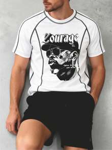 男士短袖T恤，印花图案，街头时尚 - 白色 - 查看 2