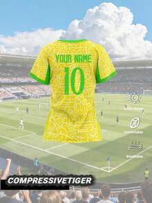 1pc Customized Brazil National Team Home Yellow Jersey - Personalize With Logo, Name And Number - Breathable Comfortable Fabric - World Cup - Fan Sports Training Wear - Valentine's Day Gift, Jersey Style - Yellow - View 2