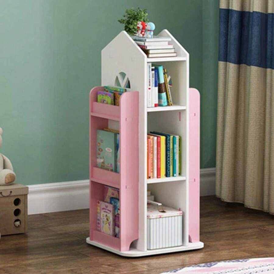3 Tier Kids Bookshelf Castle Display Bookcase Toys Book Storage 360° Rotary Pink - Multicolor - View 1