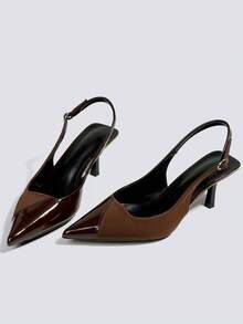 Women's Brown High Heel Peep Toe Pumps, Fashion Mary Jane Dress Shoes, Formal Party Wedding Stilettos - Brown - View 3