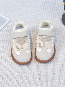 1 Pair Cute Bow & Floral Lace Girls' Athletic Shoes, Soft Mesh Lightweight Casual Sneakers, Toddler Walking Shoes, All Season - Beige - View 4