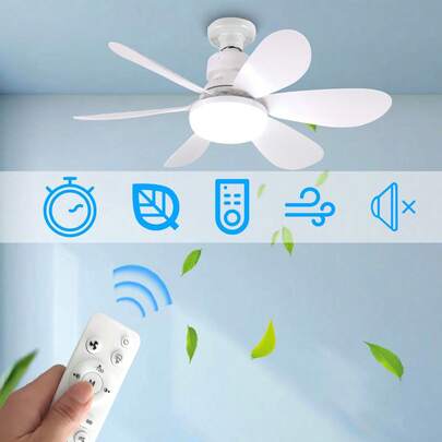 40瓦 20.5英寸 小型吊扇带灯，E27灯座，遥控器，3档风速，3种色温（3000-6500K），LED吸顶灯，现代风格，适用于卧室和客厅
