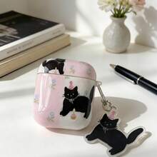 Black Cat Ear Protective Case Cover Compatible With Apple Wireless Earphone Case, Anti-Scratch And Anti-Drop - Pink - View 3