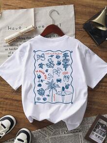 Summer New Simple Ins Interesting Shell Letter Print Casual Round Neck Short Sleeve T-Shirt, Fashionable & Versatile Women Top - White - View 2