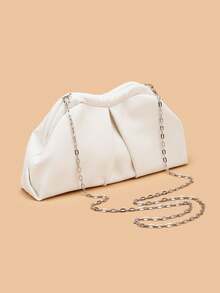 复古纯色手拿包，大容量多功能女士钱包，时尚PU皮包，适合婚礼、派对、晚宴等场合（耳环随机放置在包的一侧或两侧各一个） - 白色 - 查看 5