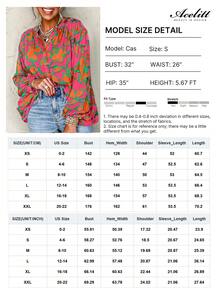 Acelitt Rose Red Floral Print Batwing Sleeve Loose Blouse Spring Vacation - Hot Pink - View 4