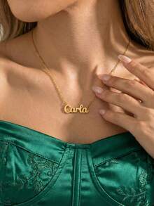 1pc "Carla" Letter Pendant Niche Minimalist Necklace Jewelry Set, Elegant & Style, Suitable For Dates, Gifts, Daily Wear (OPP Bag Packaging) - Yellow Gold - View 3