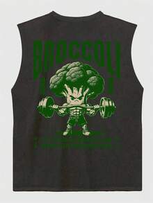 GRDR Men's Summer Broccoli & Dumbbell Print Casual Round Neck Tank Top - Dark Grey - View 4