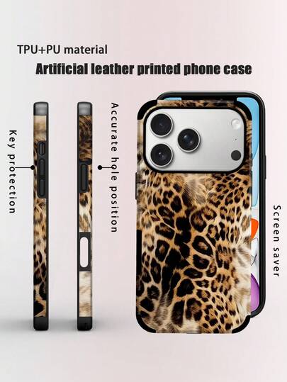 1pc Leopard/Tiger Print PU Soft Leather Anti-Fall Anti-Shock Phone Case With Sound Hole Design, Suitable For Apple 17 Pro Max/16 Pro Max/16 Plus/13 Pro Max/14 Pro Max 13 14 11 12 Pro 11/15 Pro, Galaxy S24 Ultra, Holiday Gift