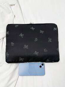 1個學生筆電包 11"/13"/15" 蝴蝶印花布料休閒中性保護套 小收納袋文件袋 筆電保護套攜帶包 11 13 15" 便攜式桌上型保護袋 相容 Mac Book HP 適合女孩和青少年男孩 相容 Air 4 5 Pro 保護殼 防震單層筆電包 - 黑色 - 查看 5