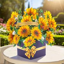 1pc Handmade 3D Yellow Sunflower Design Pop-Up Bouquet Greeting Card (Includes Envelope & Blank Note), Suitable For Birthday, Mother's Day, Anniversary, Blessings & Special Occasions, DIY - Sunflower - View 1