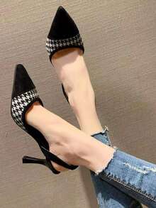 Pointed Toe Sexy High Heel Shoes Women Silver Rhinestone Strap Backless Sandals Elegant French Style Open Toe Heeled Slippers, Spring/Summer (Run Small By Half Size) - Black - View 3