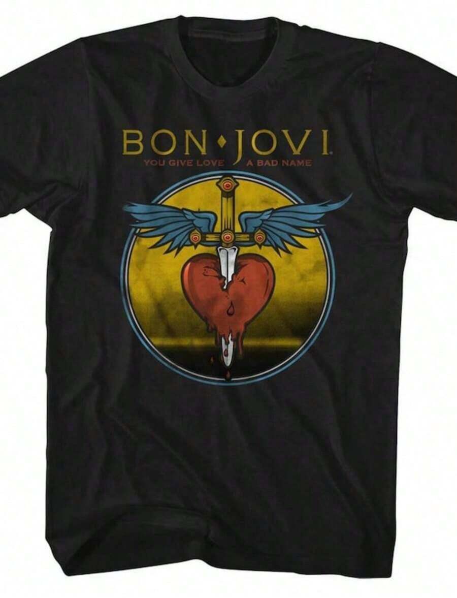 Bon Jovi Est 1983 Black T-Shirt-Unisex Relaxed-Fit Cotton Blend New Arrival Casual Crew Neck Long-Sleeve T-Shirt - 黑色 - 查看 1