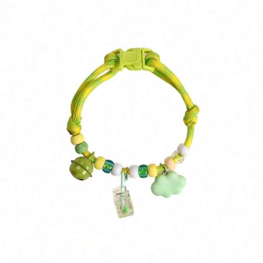 透气狗项圈，宠物猫项链配饰，带防走失铃铛 - 青檸色 - 查看 1