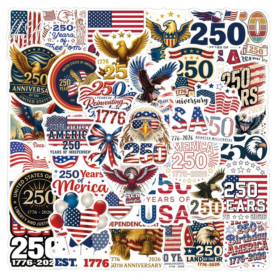 57 adesivos comemorativos do 250º aniversário dos Estados Unidos (1776-2026) - Adesivo retrô americano patriótico em vinil para garrafa de água, para-choque, carro e laptop. - Violeta vermelha - Ver 1
