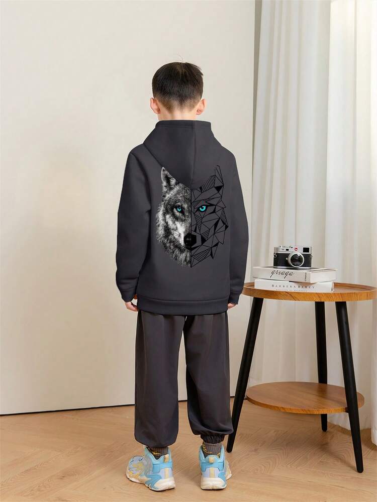 1 Peça Moletom Casual Estampado para Menino Pré-Adolescente, Forro Térmico, Manga Longa, Outono/Inverno - Chumbo - Visão 2