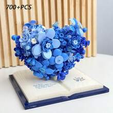 700+ Pcs Small Particle Building Block Heart-Shaped Bouquet Model, DIY Desktop Decor Toy, ABS Material, Suitable As Valentine's Day, Christmas, Holiday Gift For Men And Women - Creative Heart-shaped Flower Building Block Ornament - View 11