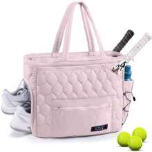 Tennis Gym Bag for Women Tennis Bag Holds 2-4 Rackets with Shoe Compartment and Wet Pocket Sports Duffle Bags fits up to 15.6" Laptop Quilted Travel Overnight Weekend Bag Tennis Gift - Rosa - Ver 1