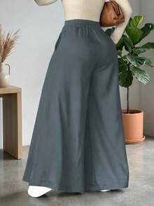 Pantalones anchos y sueltos de unicolor y casual para mujer, elegantes y minimalistas para la primavera - Gris hierro - Ver 2
