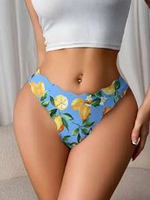 6条/包 情人节女士水果印花心形镂空设计舒适性感低腰丁字裤 - 彩色 - 查看 3
