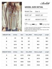 Acelitt 米色花卉刺绣泡泡袖宽松长袖衬衫，休闲优雅 - 米色 - 查看 5