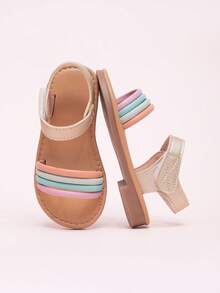 1 Pair Summer Party & Wedding Cute Striped Woven Hook And Loop Princess Style Lace Flat Sandals For Toddler Girls - Multicolor - View 2