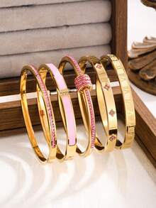 5pcs/Set Stainless Steel Bracelet Set, Unique Design Multi-Element Fashion Jewelry, Ideal Gift, Non-Fading - Gold 2 - View 1