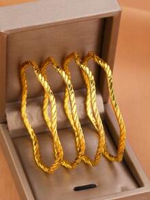 4 Peças Pulseiras Bracelete Torcidas Personalizadas Banhadas a Ouro 18K da Moda, Adequadas para Festa, Presente e Uso Diário - Ouro amarelo - Visão 19