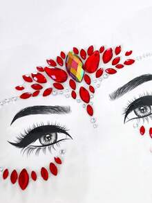 1 pieza Pegatinas de joyas para la cara, pegatinas de strass de acrílico, pegatinas de diamantes autoadhesivas para fiestas, clubes, Halloween, decoración facial de festivales - Rojo - Ver 5